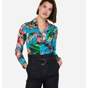 NWT Express portfolios blue tropical button up xs